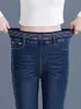 Jeans da donna a righe laterali a vita alta Jeans skinny a zampa d'elefante Donna Pantaloni coreani in denim elasticizzato Taglia grande 4xl Streetwear Lunghezza alla caviglia Kot Pantolon 24328