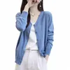 Vente chaude Printemps Femmes Cardigan Lyocell Et Soie Chemise Tricotée Chic Tops Col En V Manteau Occasionnel Lâche Grande Taille Pull Femme Z24t #