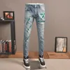 Fi Streetwear hommes jean rétro bleu élastique coupe ajustée déchiré jean hommes Vintage pantalon peint concepteur Hip Hop pantalon Hombre Y908 #