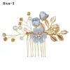 Hair Clips Barrettes Sweet Bridal Pins Luxury Blue Pink Flower Combs Headdress Prom Accessories Gold Leaves Jewelryhair Drop Delivery Otegu