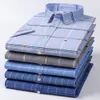 Camisa de manga corta casual de verano para hombres 100% Cott Camisa Oxford delgada Bolsillo de parche único Camisas a rayas a cuadros a tope de ajuste estándar j5OR #