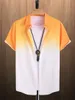 2023 Grensoverschrijdende Hawaiiaanse Heren Korte Mouw Shirt Gradiëntkleur Pocket Single Breasted Strand Casual Shirt H8C6 #