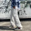 American Street Hip-Hop Heavy Industry Ripped Jeans pour hommes 2023 Spring Straight Loose Vibe Style Skateboard Pantalon évasé blanc K0rj #