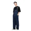 Streetwear Hommes Rétro Japonais Fi Bib Droit Denim Salopette Cargo Jeans Combinaison pour Hommes et Femmes Pantalon Pleine Longueur L1MB #