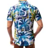 palmiye ağacı baskı kısa kollu erkekler gömlek yaz gündelik ince fit hawaii gömleği tek göğüslü erkek dr gömlek Camisa Masculina p68i#