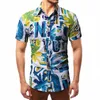 Мужская рубашка с коротким рукавом и принтом пальмы, летняя повседневная приталенная гавайская рубашка, однобортные мужские рубашки Dr Camisa Masculina p68I #