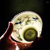 Zestawy zastawy stołowej Zestaw kości Chiny Lekki Luksusowy Złoty Edge Bowl Talerz i kombinacja pałeczki Chińskie Jingdezhen Ceramiczne naczynie stołowe