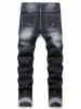 Männer Stretchy Ripped Skinny Biker Stickerei Carto Print Jeans Destroyed Loch Slim Fit Denim Hohe Qualität Hip Hop Schwarz Jeans q9l6 #