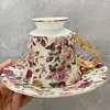 Tassen, Untertassen, Rose, französischer Stil, Blumen-Kaffeetassen-Set, Kunst, Vintage, schöne Teetassen, Dienstleistungen, Taza-Porzellan, 50BD