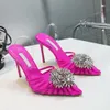 New Pointed High Heels Slippers Summer Crystal Diamond Hollow Sandals High-heeled Slippers Women New Style Headed Half Slippers Heel 9cm Leather Top Quality