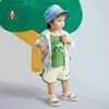 T-Shirts Amila 2 Stück Baby Jungen Outfits Sets 2023 Sommer Neue Sport Kurzarm T-Shirts + Shorts Kinder Patchwork Atmungsaktive Kleidung 0-6Y24328