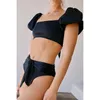 2024 BIKINIS Seksowne stałe kolor Bacl rękawy Piet Swimpit Black Feminine Summer Beachwear Kąpiec Kobiet Kobiet Sympwear H7JS#