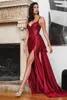 Party Dresses Sequined Beaded Prom Lace Applique V Neckline Spaghetti Strap Sleeveless Mermaid Long Slit Formal Evening Gowns