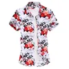 summer White Print Short Sleeved Shirt Men's Single Breasted Lapel Shirts Blue Black Purple Camisa Big Size S-5XL 6XL 1277#