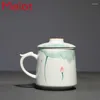 Tazze tazze da tè loto rosa dipinto a mano con tazza da ufficio per la casa ceramica semplice con colino