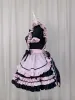 Anime gothique Lolita JSK Dr manches courtes Kawaii Bow Maid Party Dres Cosplay Chats Fille Harajuku Mignon Rose Volants Noir E2Cz #