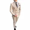 2024 Nuovo vestito da uomo beige 2 pezzi doppio petto tacca risvolto piatto slim fit smoking casual per la cerimonia nuziale giacca + pantaloni T8ag #