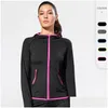 Vestes de course 2023 Nouvelle veste femmes Yoga Zipper chemise à manches longues Sport Fitness dames sweats à capuche Sport femmes vêtements livraison directe Otyk5