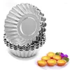 Baking Moulds 10 Pcs Reusable Silver Stainless Steel Cupcake Egg Tart Mold Cookie Pudding Mould Nonstick Cake Pastry Tools