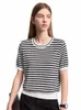 AMII minimalism randig stickad tröja för kvinnor 2024 sommar ny casual runda nacke pullover kortärmad skarv blus 12412007 s3nv#