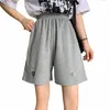 sommar ny kärlek broderi shorts elastisk midja lös fast färg all-match raka byxor casual fi kvinnor kläder s7tf#