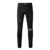 Lettres noires pour hommes R Jeans brodés Distred Ripped High Street Streetwear Patchwork Slim Fit Hole Skinny Jeans Hombre 58LO #