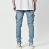 Jeans hommes pantalons W couleur unie multi poches Denim taille moyenne Cargo Jeans grande taille Fahsi pantalon décontracté mâle usage quotidien x1LS #