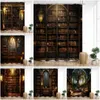 Cortinas de chuveiro vintage estante cortina livros mágicos velas antigas sótão impressão casa decoração do banheiro com ganchos