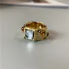 Retro anel de pedra preciosa incrustado anel luz luxo alto estilo tribunal ouro índice dedo ins moda all-match jóias presente