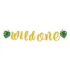 Decorazione per feste del primo anno Happy Kids 1° compleanno Banner Bandierine di carta Ghirlanda Jungle Safari Baby Shower Boy Girl