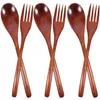 Flatware Sets 6 Pcs Reusable Dessert Spoon Ergonomic Salad Fork Party Tableware Wood Appetizer Wooden Utensils Eating Delicate Solid