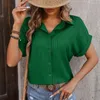 Blusas femininas lapela manga curta primavera topo elegante camisas de verão cor sólida camisa com decote em v arregaçar para um