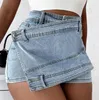 Short en jean irrégulier pour femmes, jupe d'été taille haute, Mini jupe en jean bleu Sexy avec poches