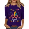 Women's T Shirts Fashion Casual 3/4 Sleeve Mardi Gras Carnival Themed Costume Party Mask Print Stand Collar Pullover Top Women