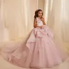 Girl Dresses Exquisite Ruched Flowers Pink O-Neck Floor Length Sweep Train Ball Gowns Wedding Party Pageant For Girls