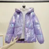 Glossy W-Free Down Cott Jacket 2022 Winter New All-Match Fi Casual vadderad kappa Kvinnlig huva Löst tjocka korta parkor 8771#