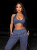 Kliou Sporty Two Piece Set Girl Halter Crop Tops + Pantalon de survêtement à cordon Slim Activewear Casual Gym Entraînement Fitn Femmes Tenues O49B #