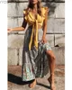 Saias Skorts Happie Queens Mulheres Bege Floral Imprimir Praia Bohemian Saia Alta Cintura Elástica Rayon Algodão Boho Maxi Femme YQ240328