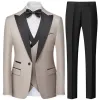 Männer Britischer dünner Anzug 3-teiliges Set Jacke Weste Hosen / männlich Busin Gentleman High End 3 Stück lässig Dr Blazers Mantel Hose v60q #