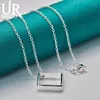 Pendants URPRETTY 925 Sterling Silver Square Circle Pendant Necklace 16/18/20/22/24/26/28/30 Inch Chain For Woman Wedding Jewelry