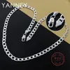 Pendants 925 Sterling Silver 8/16/18/20/22/24Inches 8MM Full Side Chain Man Woman Bracelet Necklace Fashion Wedding Jewelry Gift Christma