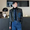 IEFB Джинсовая лоскутная кожаная куртка Trend Men Fi Niche Designer Повседневная корейская стильная уличная одежда 2023 Новинка 9C2421 406V #