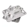 Plates Stainless Steel Rectangular Tray Canteen Bento Lunch Box 4 Sections F0T4