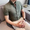 Marque Vêtements D'été Rayé Chemises Hommes Mince À Manches Courtes Busin Dr Chemises Élastique Bureau Social Blouse Camisa Masculina j4T5 #