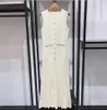 2024 Spring/Summer Sandro Pearl Decoration Round Neck Sleeveless Sticke Slim Fit Dress Long Dress
