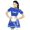 Sweet Maid Unifroms PVC Cuir Volants Col Haut Manches courtes Mini Dr avec Apr Latex Look Tenues Cosplay Costumes de fête d1zE #