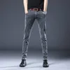 Casual élastique haut de gamme mince pantalon en denim droit gris jeans hommes coréens à la mode q7dg #