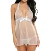 plus Size Lace Mesh Night Dr with Panties Sexy Lingerie Women Nightgowns Exotic Costumes Halter Nighties Sheer Mesh Sleepwear l169#