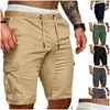 Men'S Shorts Mens Summer Casual Solid Color Pocket Gym Sport Running Workout Cargo Jogger Trousers Black Navy Blue Drop Delivery Appa Dhdfo