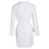 Casual klänningar vit skjorta för kvinnor eleganta långa ärmar Deep V Neck Mini Robe Belted Ruffles Formal Party Working Slim Dress